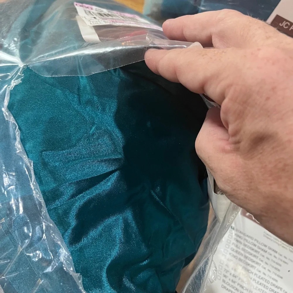 Vtg JCPenney Sheridan Ceylon‎ Teal Blue Satin Full Comforter Bedskirt Sham Set